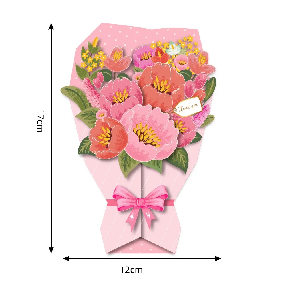 Bouquet Greeting Card Sunflower Tulip Paper Flowers Bloom for Mothers Day Birthday Anniversary Wedding Greeting
