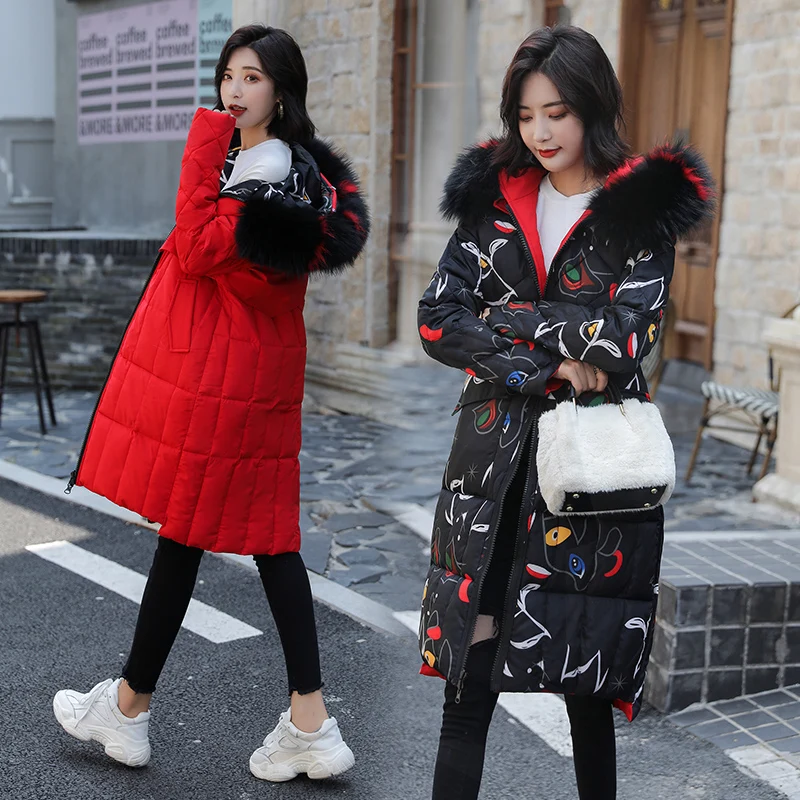 

Both Two Sides Can Be Wore 2019 Women Winter Jacket New Arrival With Fur Hooded Long Coat Cotton Padded Warm Parka Womens Parkas