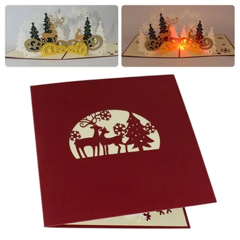 

LED Light Music 3D Pop Up Greeting Cards Christmas Postcard Paper Craft DIY New Year Greeting Card Anniversary Gifts Postcard