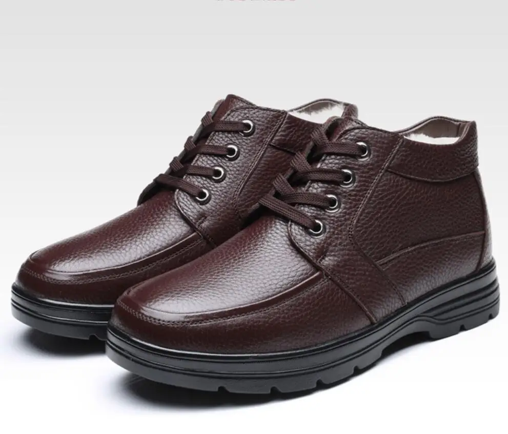 Мужские брендовые зимние ботинки из натуральной кожи с теплым мехом|Зимние