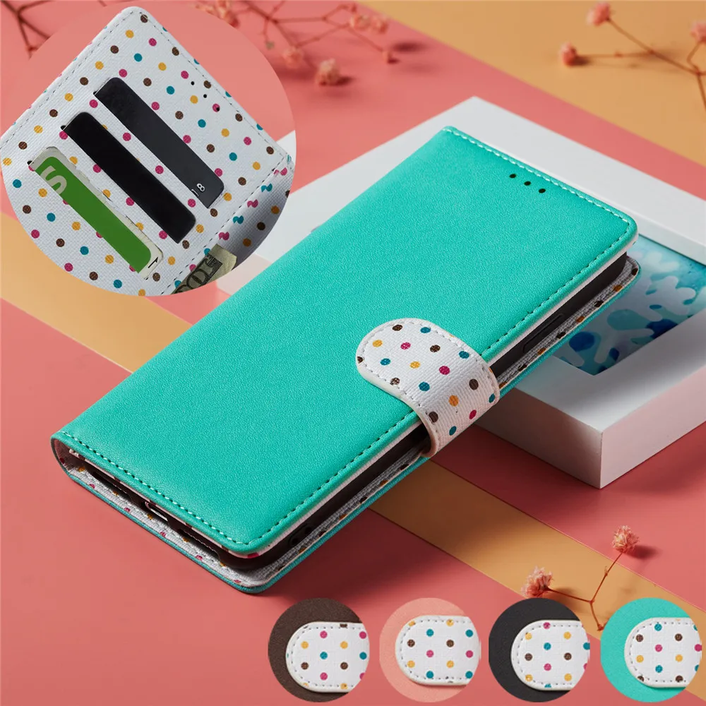 

note10 Lovely Flip Cover For Samsung Galaxy Note 10 9 Plus 5G Candy Color Polka Dots Leather Wallet Phone case Accessories coque