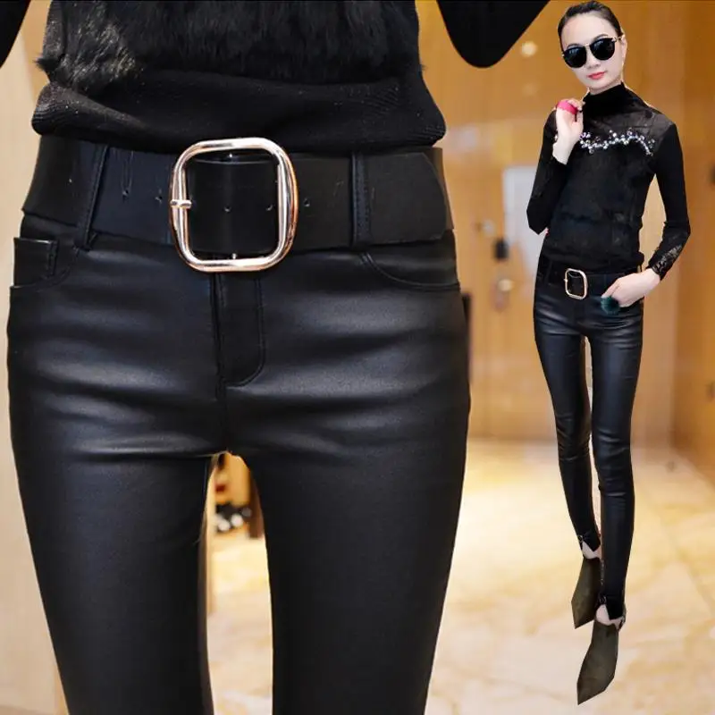 

Autumn winter leggings women pants high waist Faux Leather leggings women elastic Skinny pencil pants Female trousers