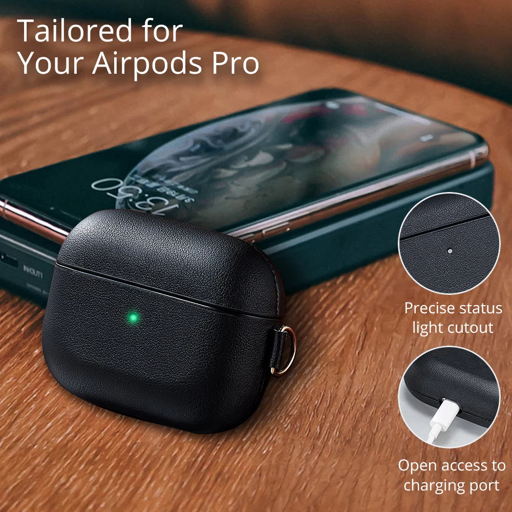 Кожаный чехол Bonola для Airpods Pro противоударный защитный s 3 с чехлом ключей наушников
