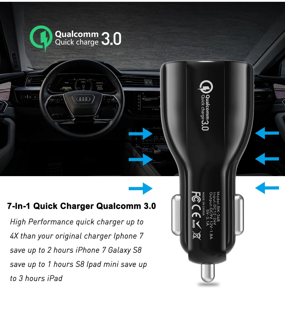 Автомобильное зарядное устройство GTWIN Quick Charge 3,0 USB для iPhone 11 Pro Max Xiaomi huawei P30 QC3.0 3.1A быстрое автомобильное зарядное устройство для телефона