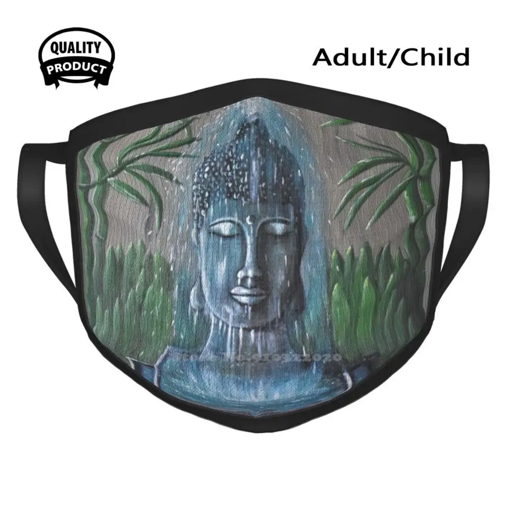 

Tranquility Designer Black Breathable Reusable Mouth Mask Buddha Tranquility Peace Water Feature Fountain Bamboo Kerry Sandhu