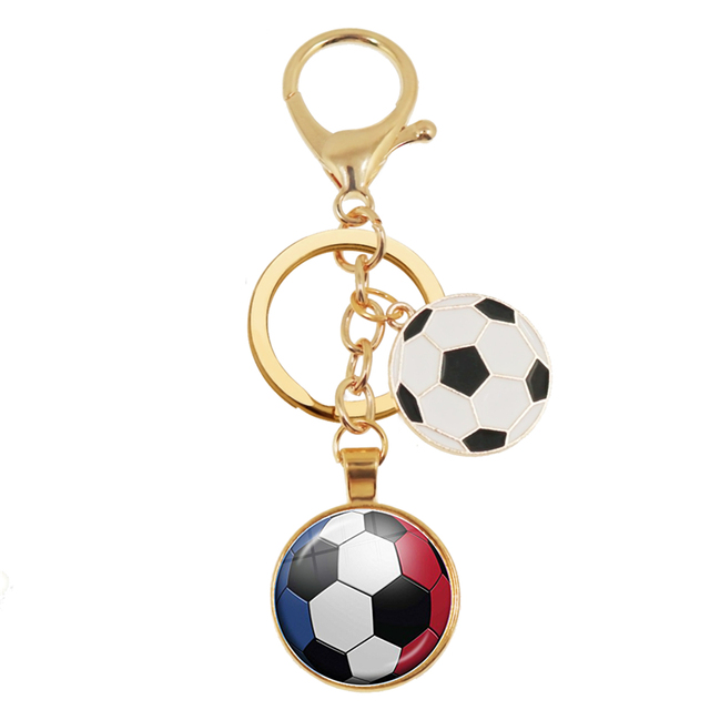 Football Team Emblem Keychain France Flag and Football Logo Key Ring Jewelry European Football Funs Cool Men Gift