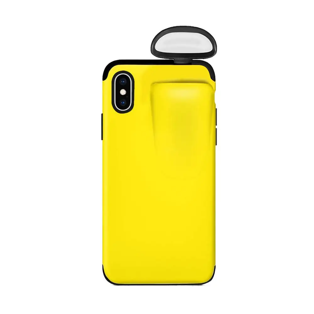 2 в 1 чехол для Airpods и чехол для телефона для iPhone 11 Pro Max 11 Pro XS Max XS XR X 7 8 Plus, гибридный беспроводной чехол для хранения наушников - Color: yellow