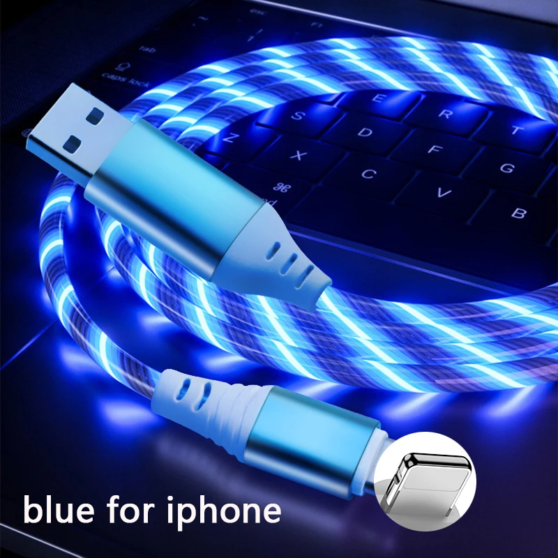 BLUE for iphone 1 м usb светильник, зарядный кабель для телефона, светильник, шнур для зарядки, светодиодный провод для micro usb type c iphone с подсветкой, быстрое зарядное устройство - Цвет: BLUE for iphone