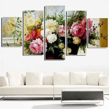 

5pcs Oil Painting Colorful Flowers Modular Canvas Picture Wall Poster Home Decoration Print on Canvas for Wall Decor (No Frame)