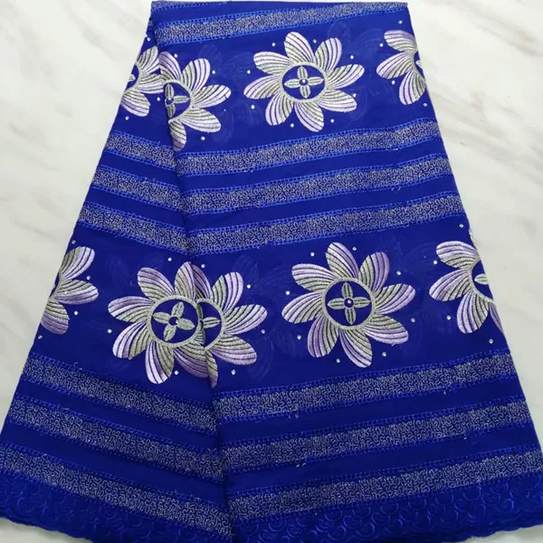 royal blue Горячая Распродажа восковая африканская кружевная ткань с камнями, вышитая Высококачественная нигерийская французская гипюровая кружевная ткань для шитья - Цвет: royal blue