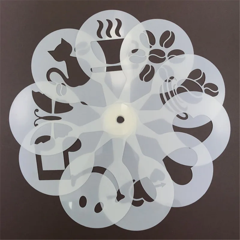 Description Picture 2 of item19Pcs Coffee Stencils Fancy Coffee Printing Model Foam Spray Cake Stencils Coffee Drawing Cappuccino Mold Powdered Sieve Tools