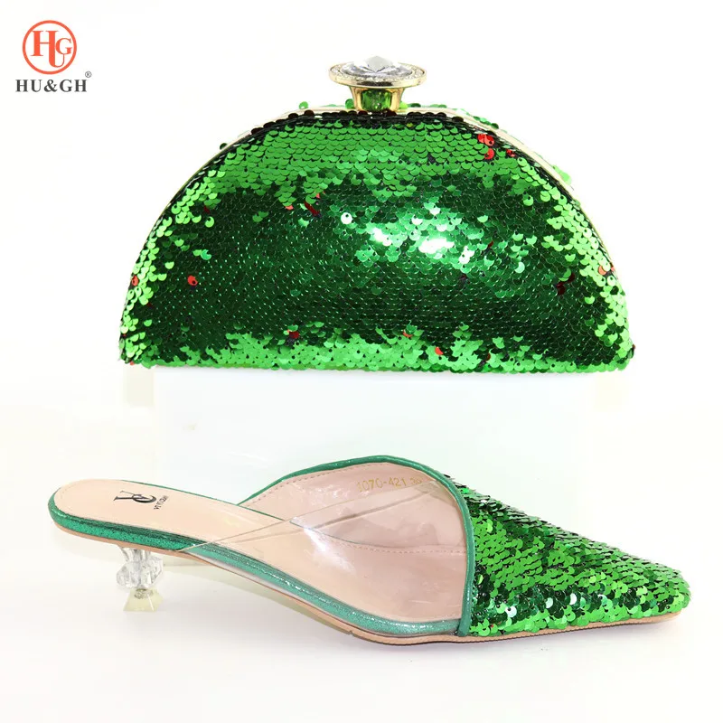 

New Arrival Italian Shoes with Matching Bags Set Decorated with Sequins Women Italian African Party Pumps Shoes and Bag Set