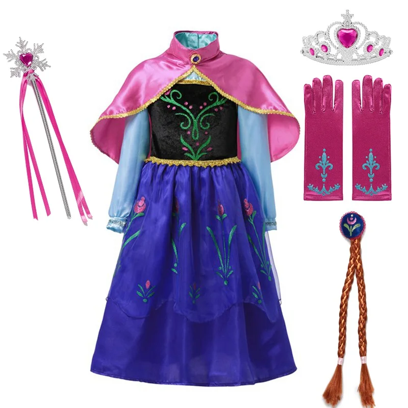 Anna Set 01 MUABABY костюм Белоснежки для девочек, Эльза, Анна, Спящая красавица, Аврора, Белль, Золушка, Рапунцель, вечерние платья на Хэллоуин - Цвет: Anna Set 01