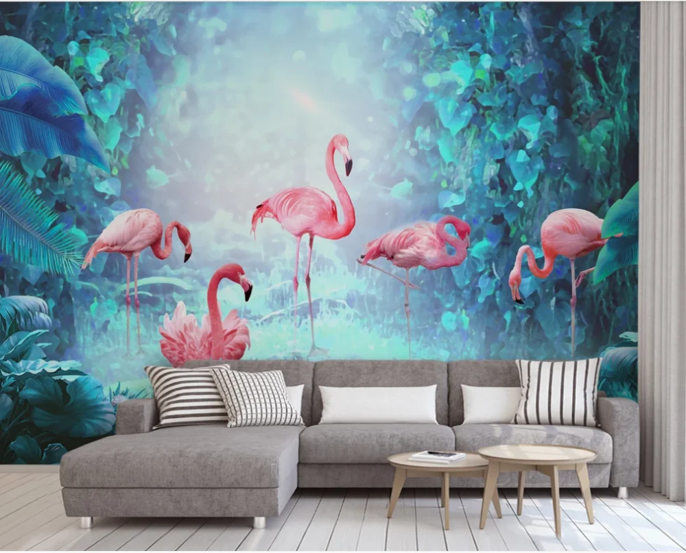 

Custom wallpaper Nordic modern minimalist tropical rain forest flamingo background wall decoration-waterproof material
