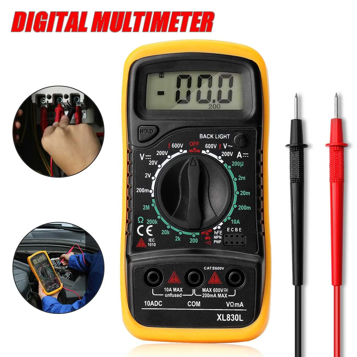 Ручной портативный AC DC Амперметр Вольтметр Ом тестер метр Электрический цифровой мультиметр Подсветка ЖК-вольтметр