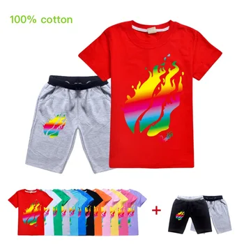 

2020 Summer Children's Cartoon Prestonplayz Alan Walker Faded Apex Legends Boys And Girls Cotton Short-sleeved T-shirt pants 2pc