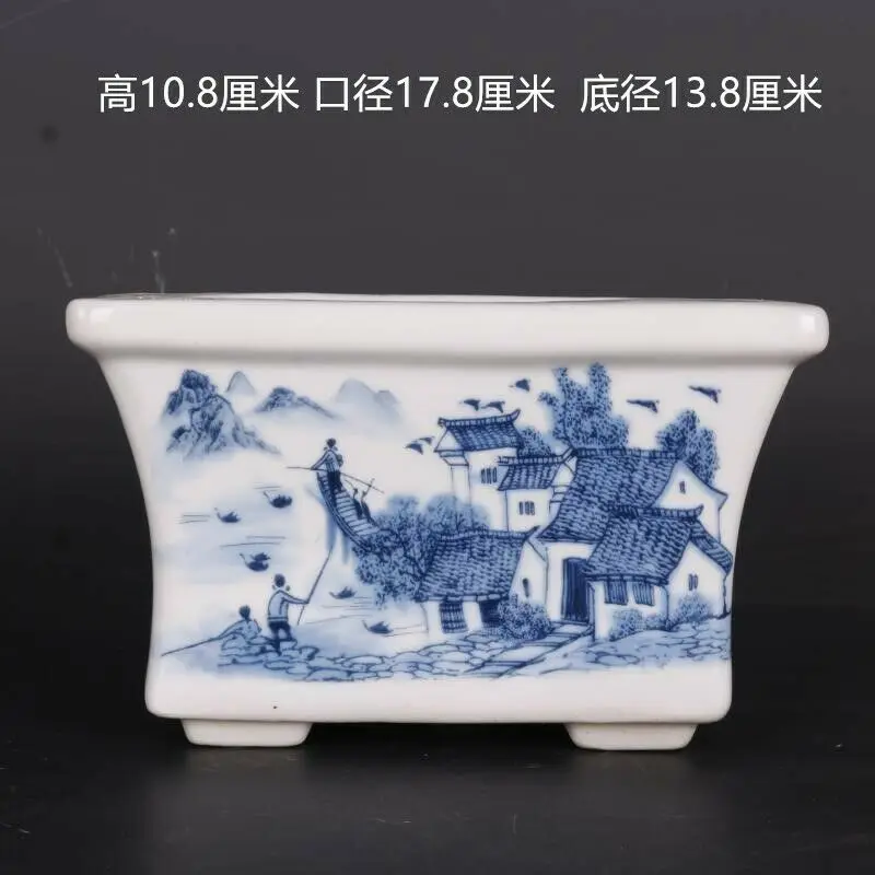Chinese Style Blue and White Porcelain Water Town Landscape Design Flowerpot Pot 7"