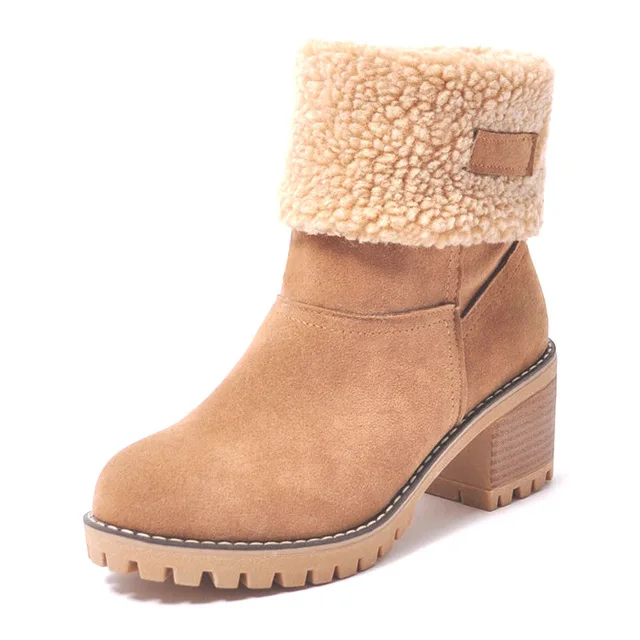 camel boots Зимние плюшевые теплые ботинки; женские зимние ботильоны на квадратном каблуке; женская обувь из флока на платформе; Осенняя женская обувь без шнуровки; Bota Feminina; - Цвет: camel boots