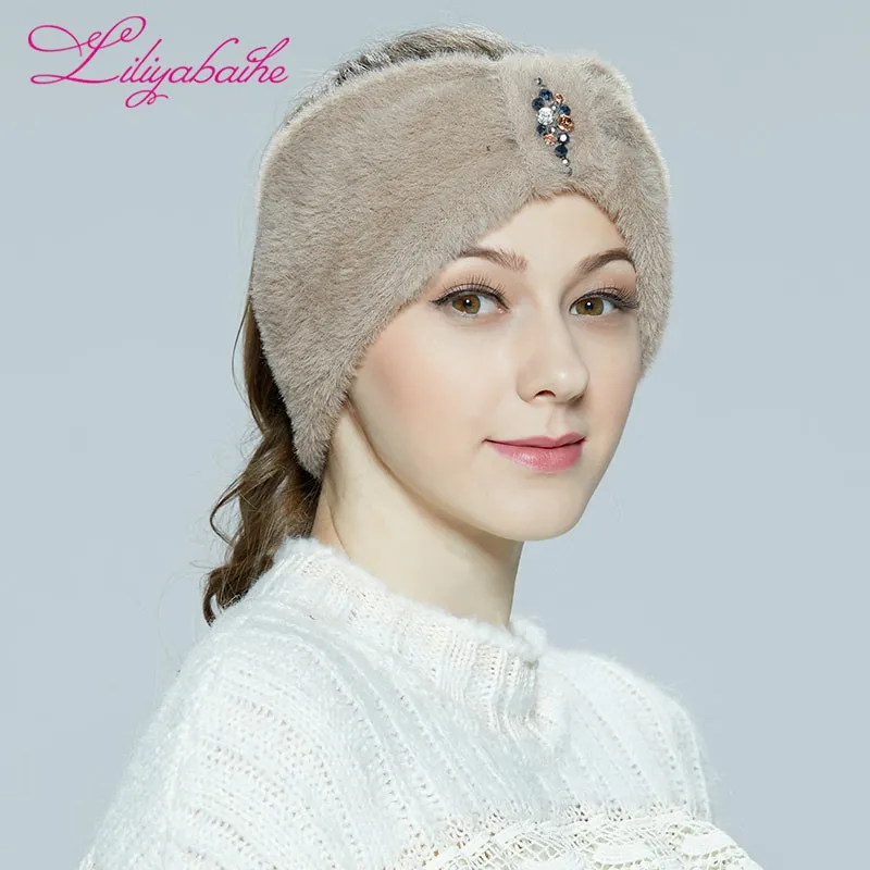 liliyabaihe Женская ПОВЯЗКА ангора и Искусственный мех мода камень украшения Для девушки - Цвет: C08