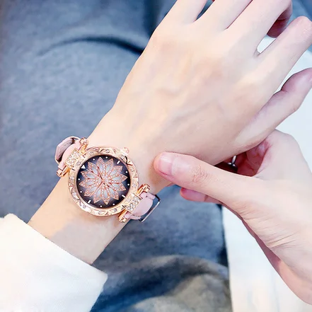 Pink Not Box Женские часы, набор, звездное небо, женские часы-браслет, повседневные, кожаные, спортивные, кварцевые, наручные часы, Relogio Feminino - Цвет: Pink Not Box