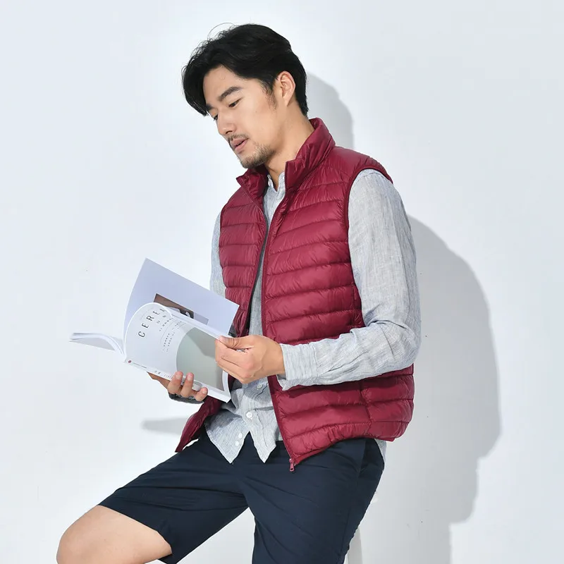 Осень и зима стиль тонкий пуховый жилет мужской жилет Легкий большой размер пуховик короткий приталенный жилет