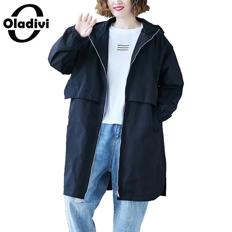 

Oladivi Plus Size Women Hooded Trench Coat Fashion Lady Casual Loose Top Overcoats 2019 Autumn Spring Outerwear Female Cardigans