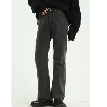 

Homens de alta rua hip hop casual pequeno flare jeans pant masculino japão coréia estilo vintage calças jeans calça
