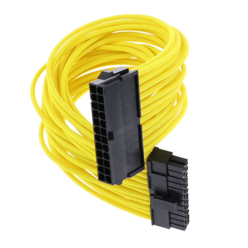 24Pin Power Supply Extension cable ATX PC PSU Male to Female Port M/F Extender 30cm - Sleeved Yellow