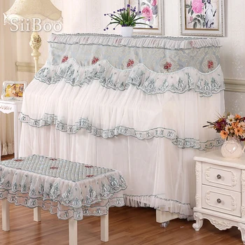 

Rose floral embroidery mesh lace upright piano cover dust proof piano stool cover set hosse tabouret cache poussiere SP5289