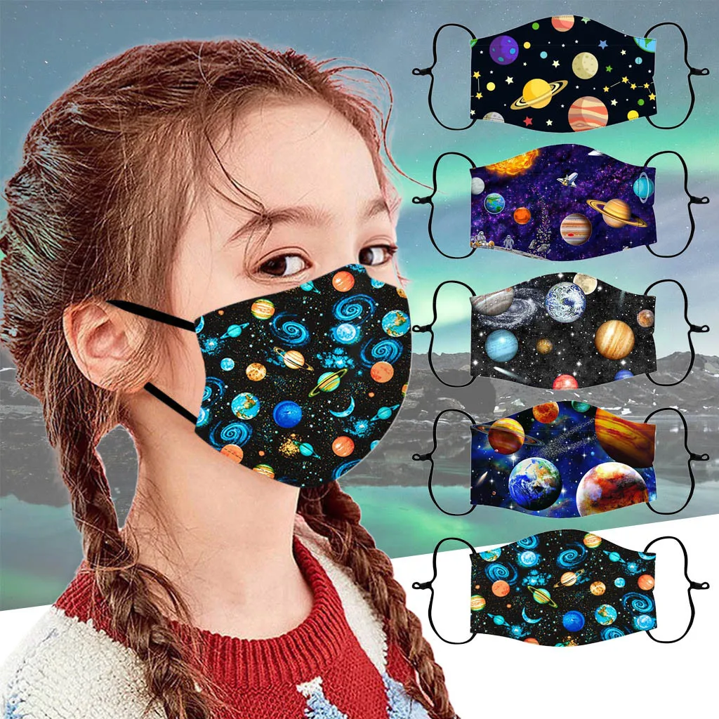 Children's Mask Reusable Mask Space Planet Mask for Kids Washable Face Mask Cloth Mouth Caps Ear Hook Mouth-muffle masque afbeelding