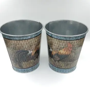 

10Pcs/Lot Round D12.5xH14CM Iron Pots Easter Egg Pot Farm Cock Rooster Tin Boxes planter Flower vase SF-095-11
