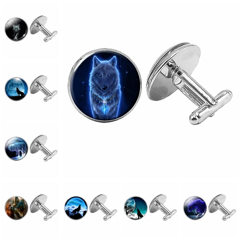 

2019 New Personalized Wolf Silver Cufflinks Gothic Snow Wolf Gift Glass Convex Round Men's Cufflinks To Send Men's Gift Jewelry
