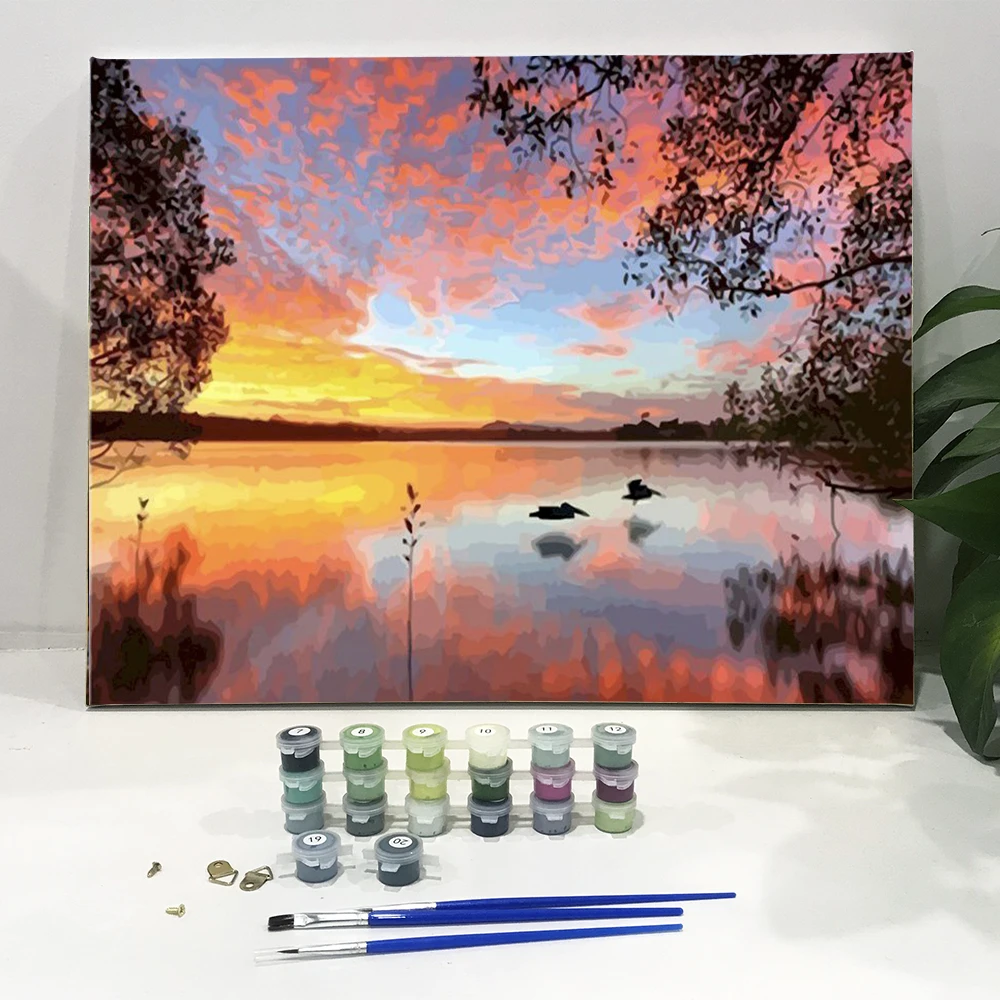 GATYZTORY Paint By Numbers For Adult Sunset Scenery Painting By Number Kits Home Decoration