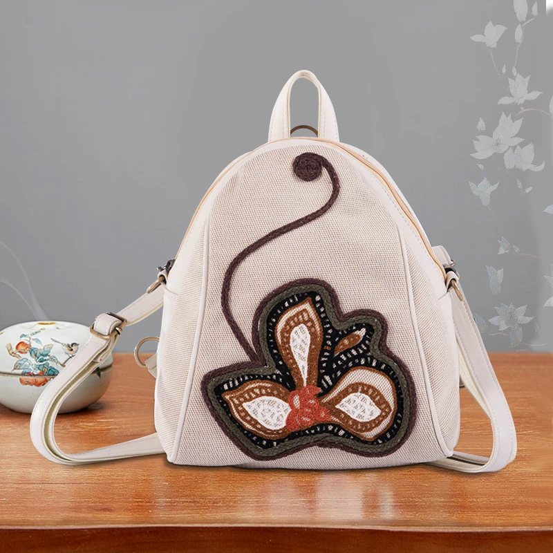 

Women Backpack Fashion Embroidered Back Pack Pretty Flower Bohemia Ethnic Style Vintage Canvas Travel Small Bag for Teenage Girl