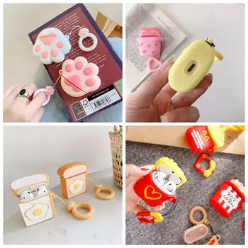 

Duck Mickey Wireless Bluetooth Earphone With Lanyard Case For Airpods 2 Silicon Burger Frie Protective Cover For Airpods Cartoon