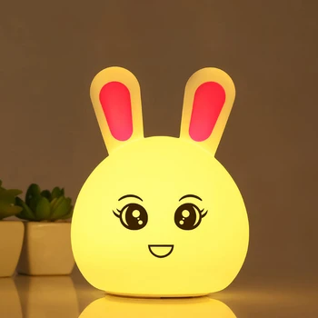 

USB Night Light Kids Lamp Battery Silicone Rabbit Patting Touch Reaction Colors Change Cartoon Bunny LED Gift Children Playmate