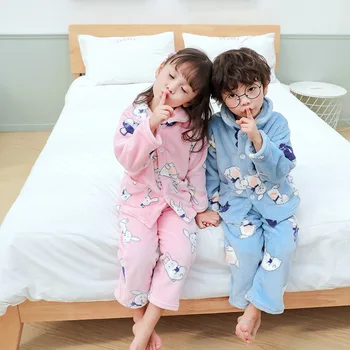 

Childrenswear Pajamas BOY'S Girls Flannel Home Services 2019 Autumn and Winter Baby Small CHILDREN'S Thick Warm Cardigan Suit