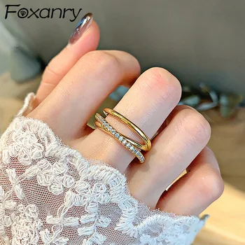

Foxanry 925 Sterling Silver Wedding Rings for Women Couples New Fashion Sparkling Single Row Zircon Elegant Bride Jewelry Gifts