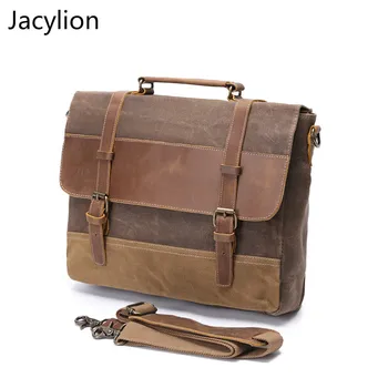 

Retro Men's Bag Oil Wax Canvas Bag Crazy Horse Leather Briefcase European and American Shoulder Messenger Bag Types of Bags