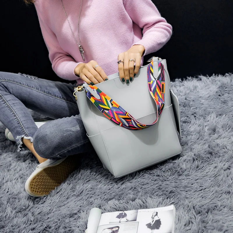

Korean-style Bag 2018 New Style Commuting Picture Bucket Bag Shoulder Large-Volume Ribbon Handbag WOMEN'S Bag