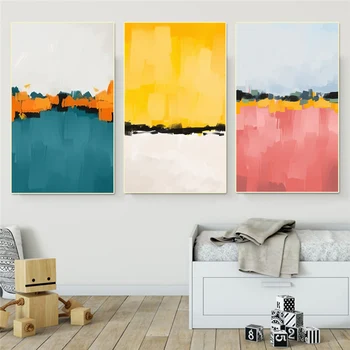 

3 Panels Blue Yellow Pink Abstract Canvas Painting Art Modern Home Decoration Canvas Posters Prints Cuadros Wall Art Printing