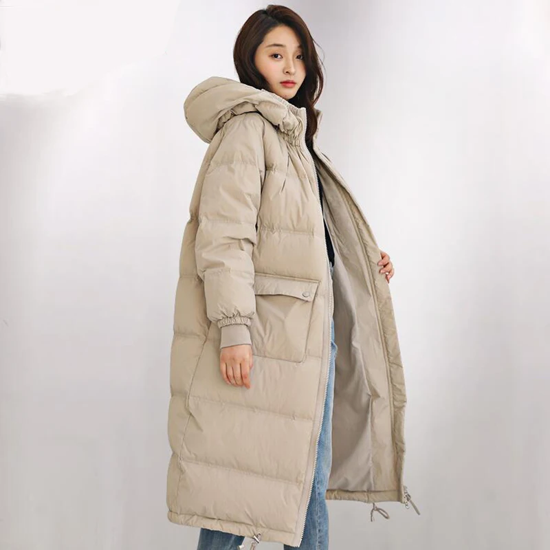 90% белый пуховик на утином пуху зимняя куртка для женщин плюс размер толстый теплый пуховик женский пуховик парка с капюшоном длинное зимнее пальто