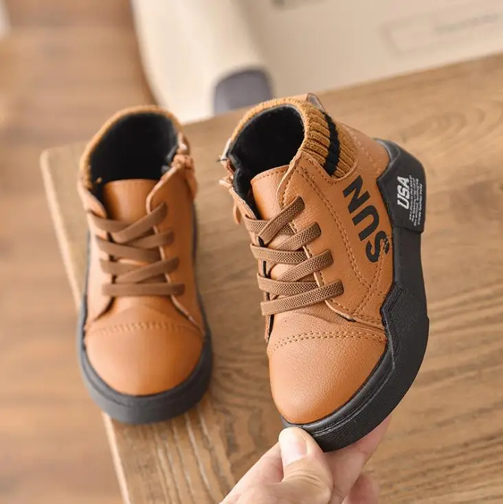 Детские модные ботинки из искусственной кожи, Зимняя Теплая обувь модные мягкие кожаные сапоги на плоской подошве детская обувь, платье обувь для принцессы Размеры 21-30 - Цвет: picture color