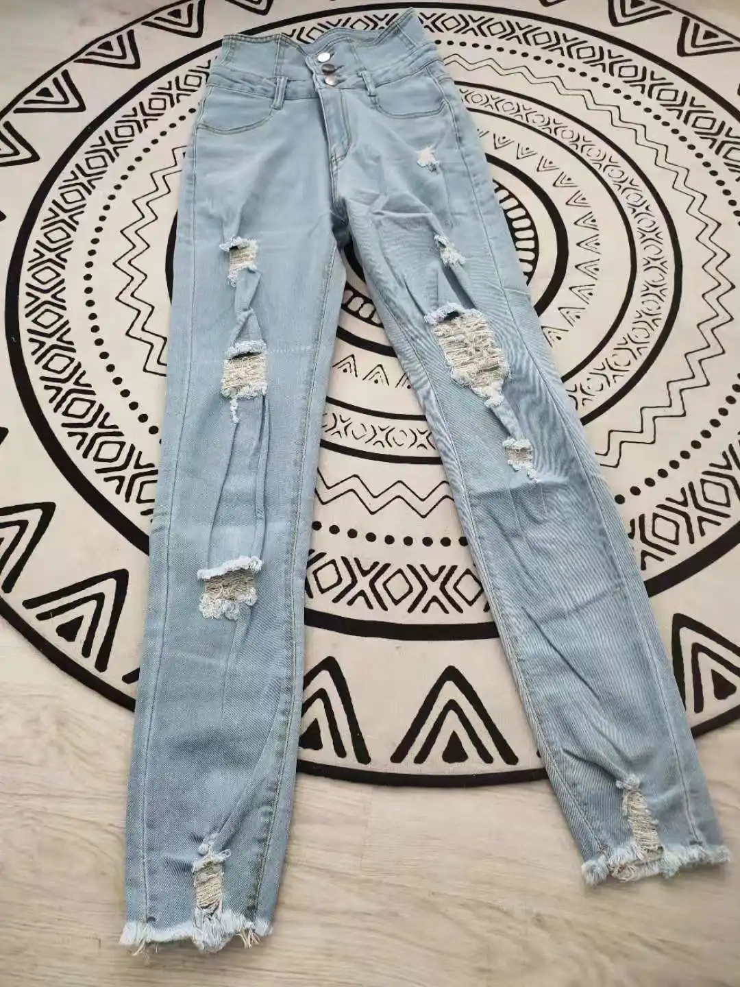 Sexy ripped jeans High button belt torn 