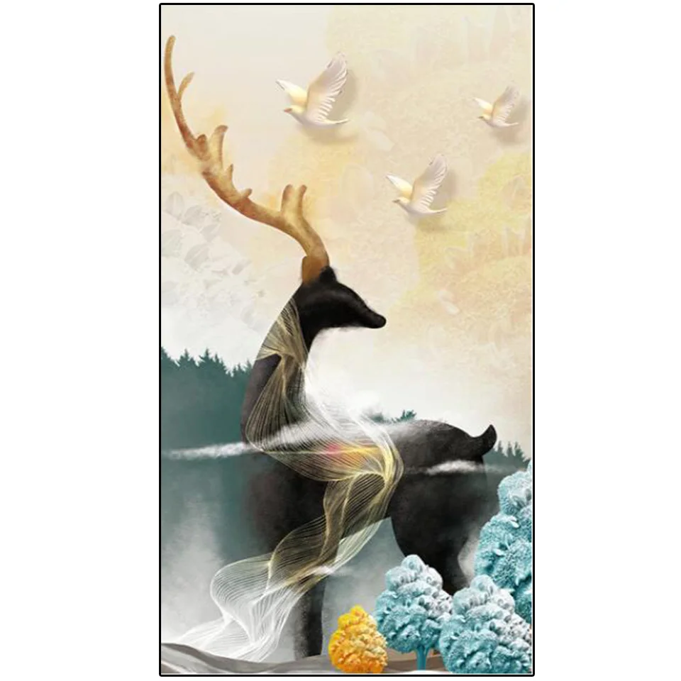 Modern Gold Moon Tree and Deer Diamond Painting Full Square Drill stickers Diamond Mosaic Animal Diamond Embroidery Cross Stitch