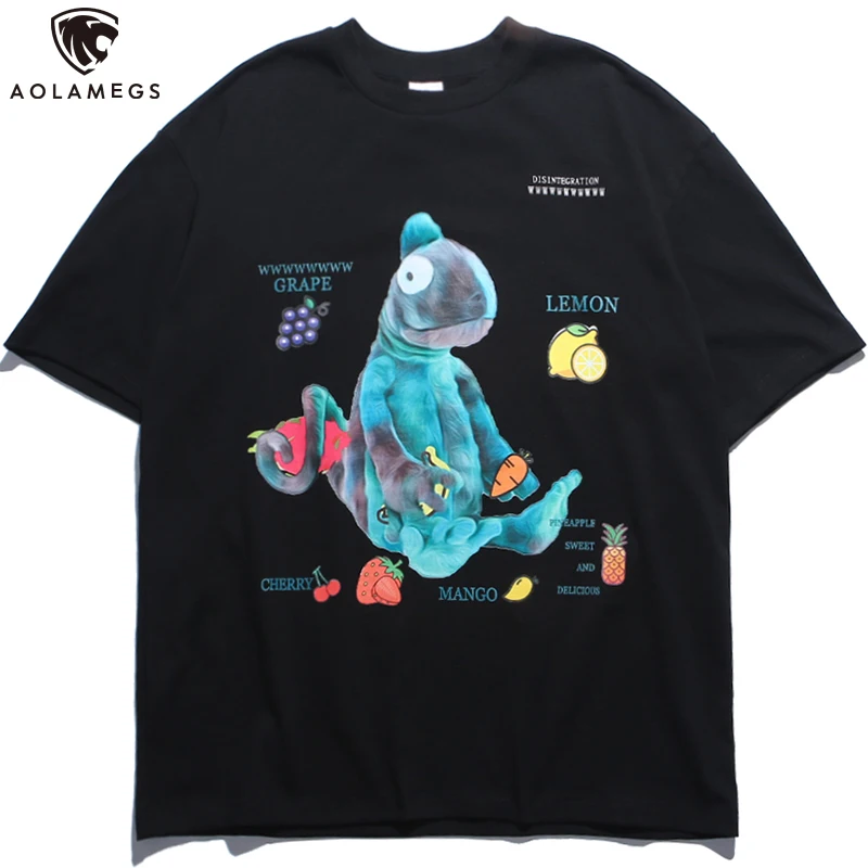 Aolamegs Мужская футболка милый мультфильм печати негабаритных хип хоп Harajuku ретро High
