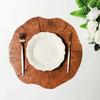 

Round Wood Grain Placemat Household PP Table Insulation Pad Coaster Table Decoration Heat Resistant Cup Mug Mats
