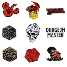 New Pins for Backpack DnD Enamel Pins Dragon Brooches Bag Fortune Dice Game Pin
