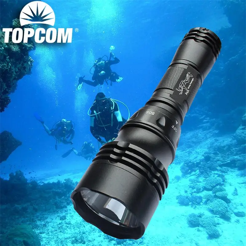 TopCom T6 L2 LED Diving Flashlight Powerful 10W Multimode LED Diving Light IP68 Waterproof Underwater Diving Torch Use18650
