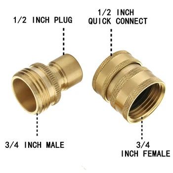 

2 Sets Garden Hose Quick Connect 3/4-inch Solid Brass Adapter Accessory